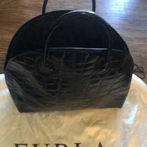 Furla patent leather croc print bag
